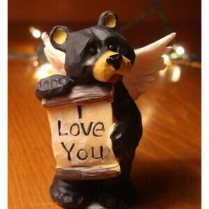 Black Bear Angel Figurine I Love You Sign Card Rustic Lodge Cabin Home Decor New